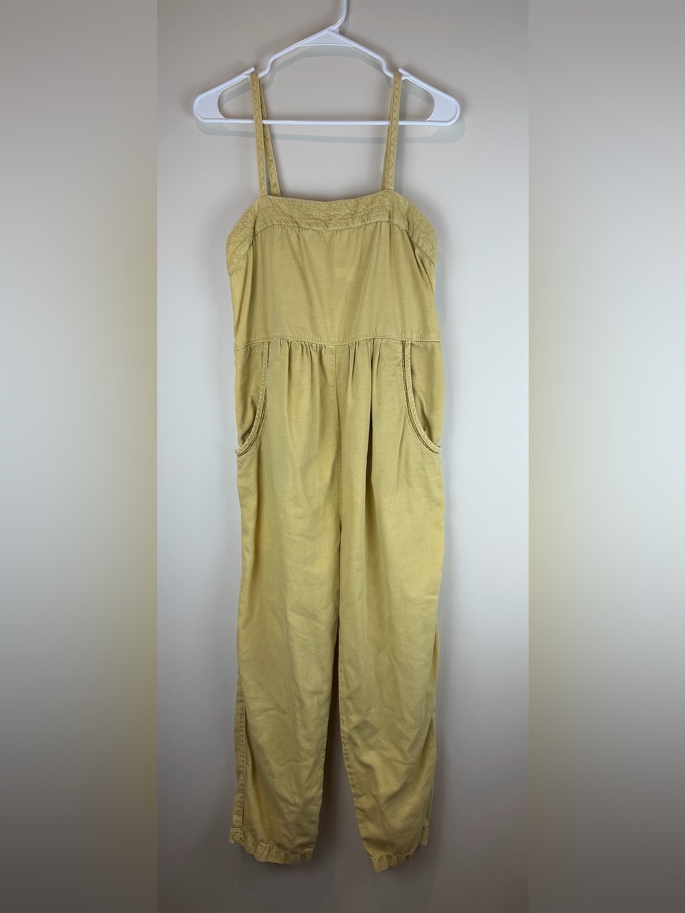 Anthropologie Sunlit Yellow Cotton Mix Jean Jumpsuit Size Small